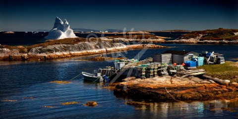 Wesleyville fishing stage and iceberg